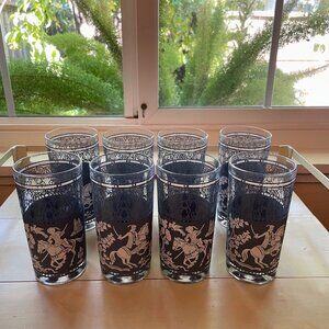 Vintage Hazel Atlas "Arabian Knights" Wedgewood Blue White Glass Tumblers 8 set